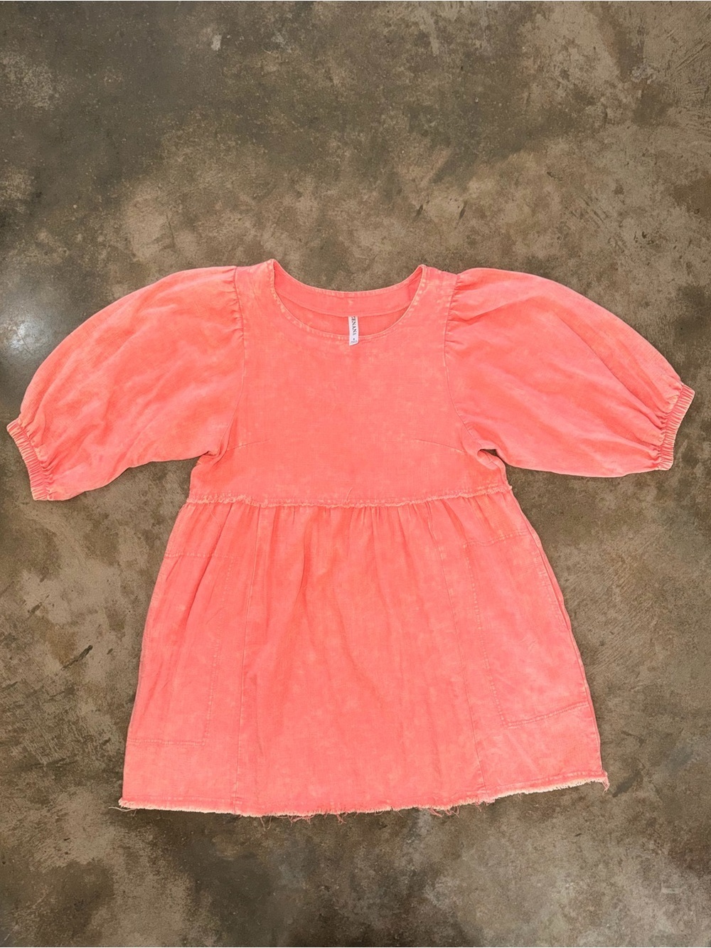 Zenana Coral Puff Sleeve Pocket Babydoll Dress S Casual Linen